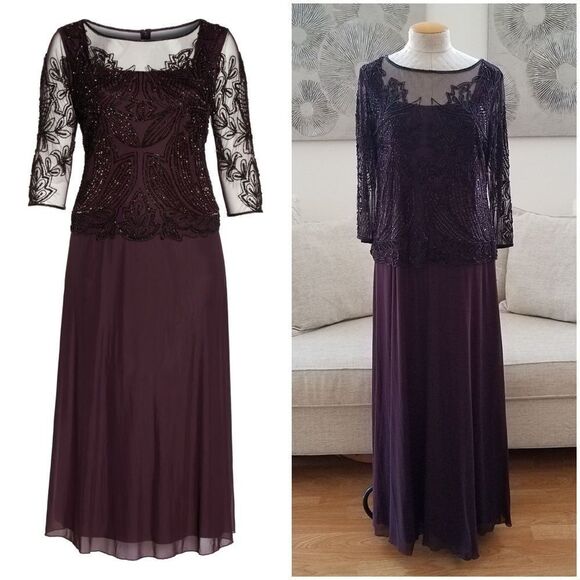 Pisarro Nights Beaded Illusion Gown sz 12 - Picture 1 of 8